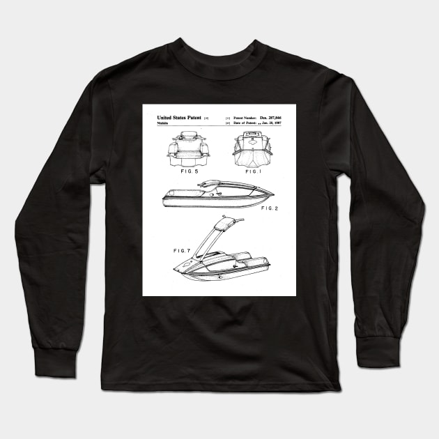 Jet Ski Patent - Watersports Lake Beach House Art - White Long Sleeve T-Shirt by patentpress